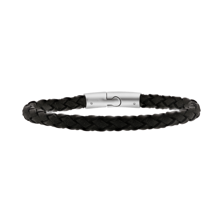 Herrenarmband, Edelstahl, geflochtenes Leder, dunkelgrau