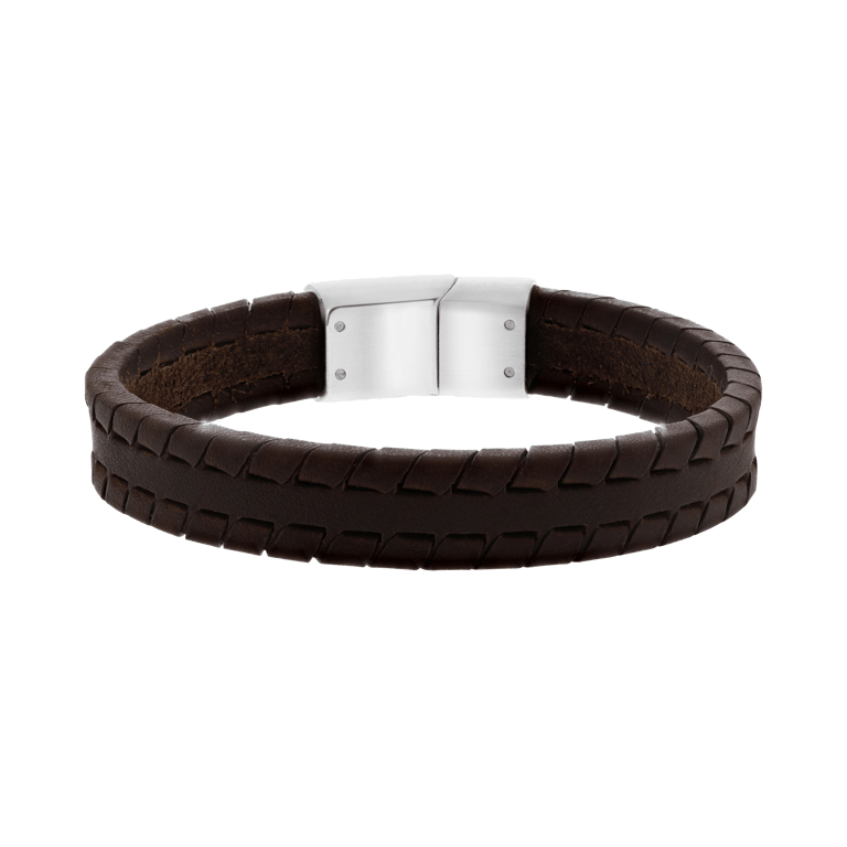 Stalen herenarmband leer donker bruin 12mm