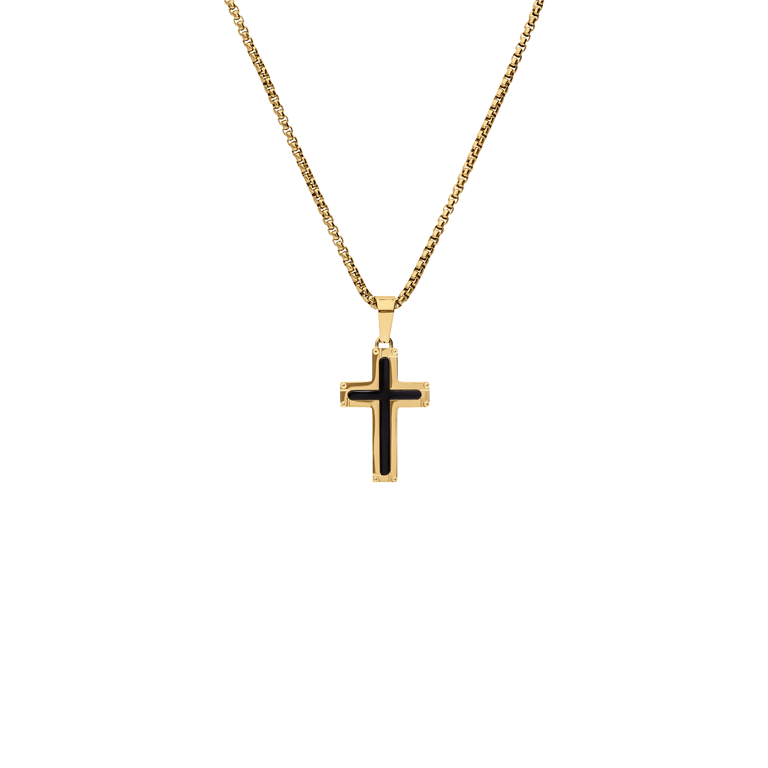 Stalen goldplated herenketting met hanger kruis