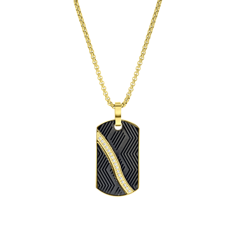 Stalen goldplated herenketting met hanger met zirkonia