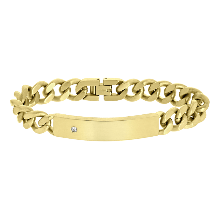 Stainless steel goldplated herenplaatarmband met zirkonia