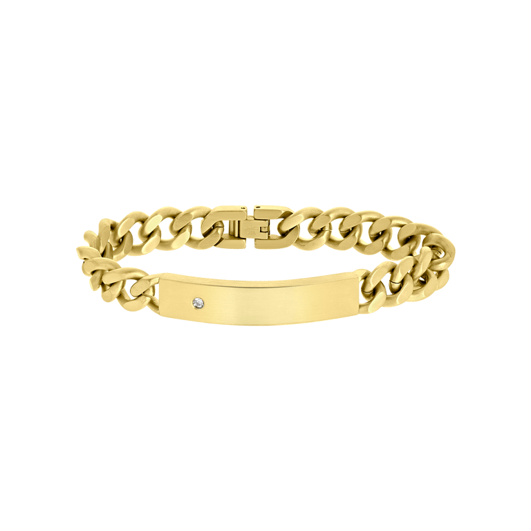 Stalen goldplated herenplaatarmband met zirkonia