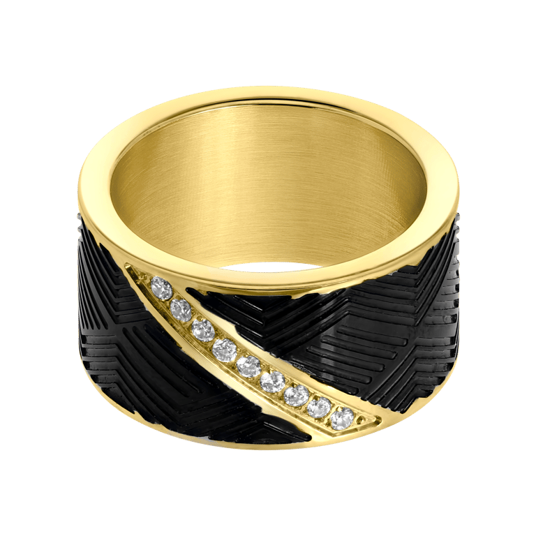 Gerecycleerd stainless steel goldplated herenring met zirkonia