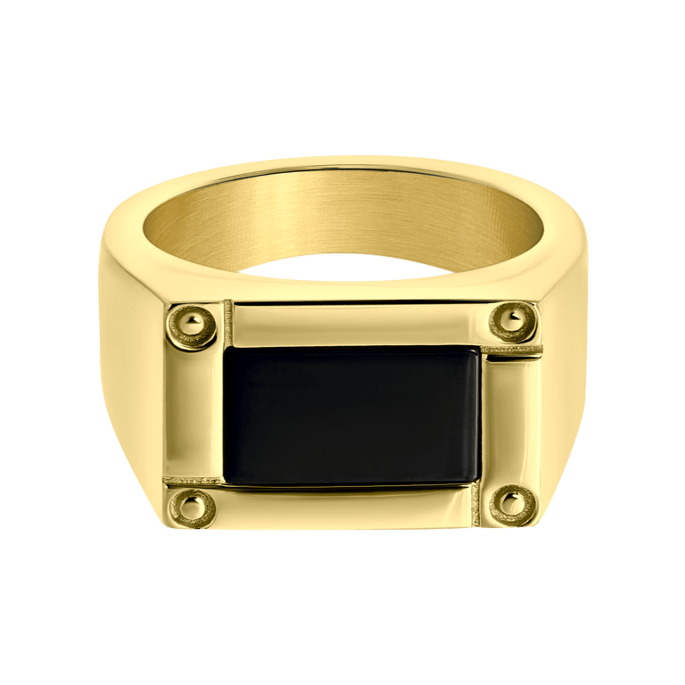 Gerecycled stalen goldplated zegelring met zwart detail