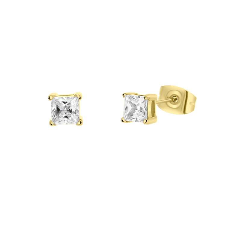Stalen goldplated herenoorknoppen met zirkonia