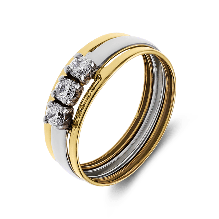 Zweifarbiger Ring, 375 Gold, mit Zirkonia