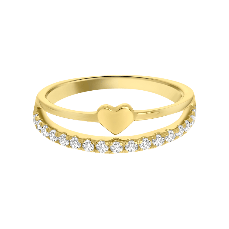 Zilveren goldplated kinderring hart met zirkonia