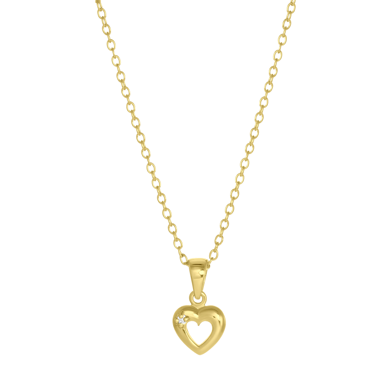 Zilveren goldplated kinderketting met hanger hart met zirkonia