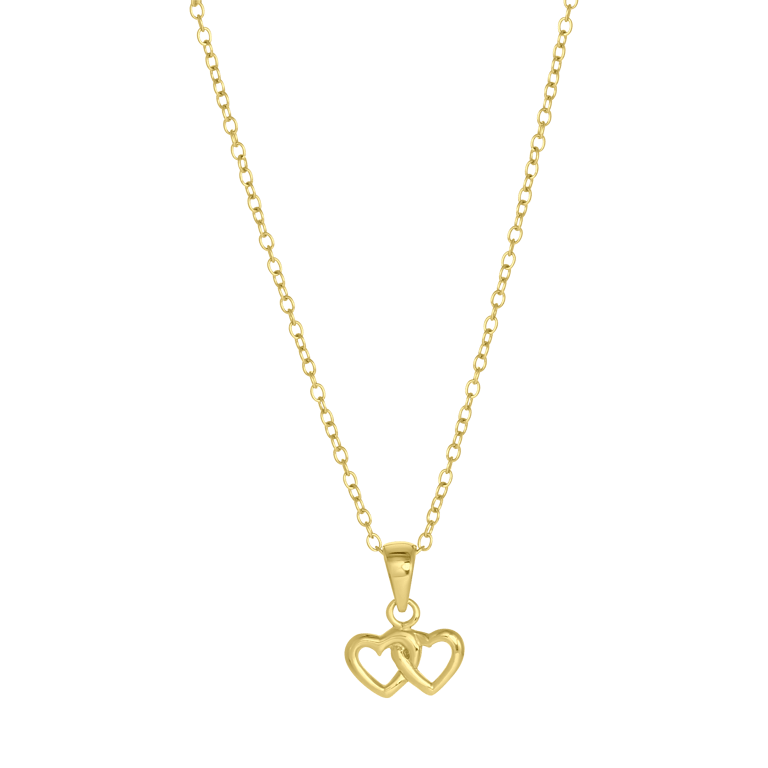 Zilveren goldplated kinderketting dubbel hart