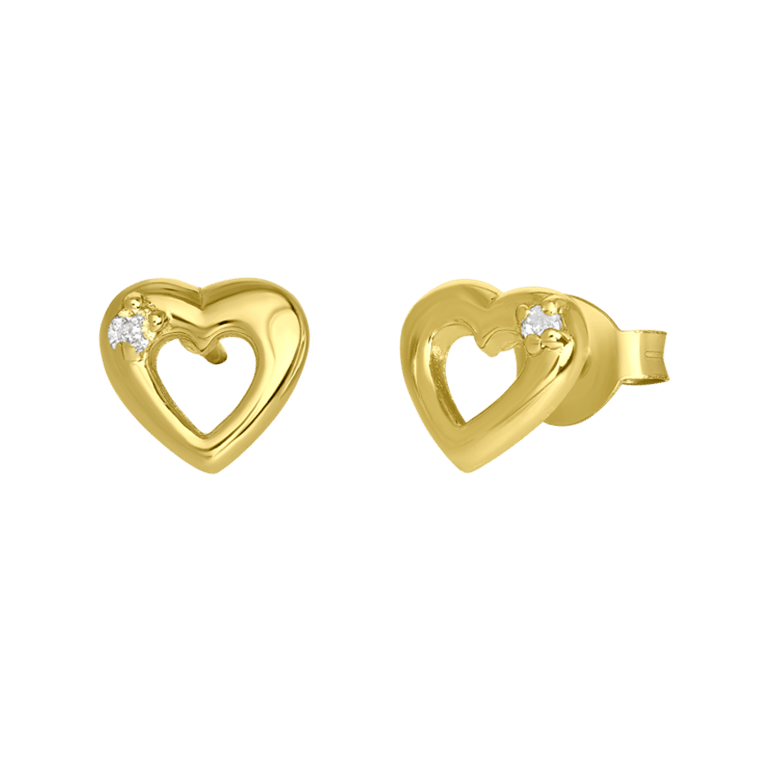 Zilveren goldplated kinderoorknoppen hart met zirkonia