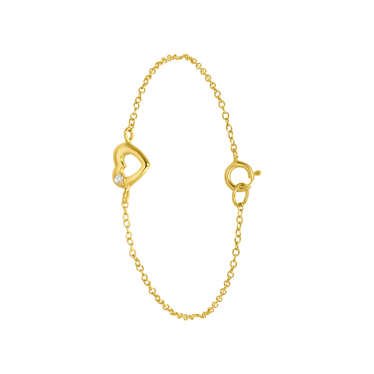 Zilveren kinderarmband gold open hart met zirkonia