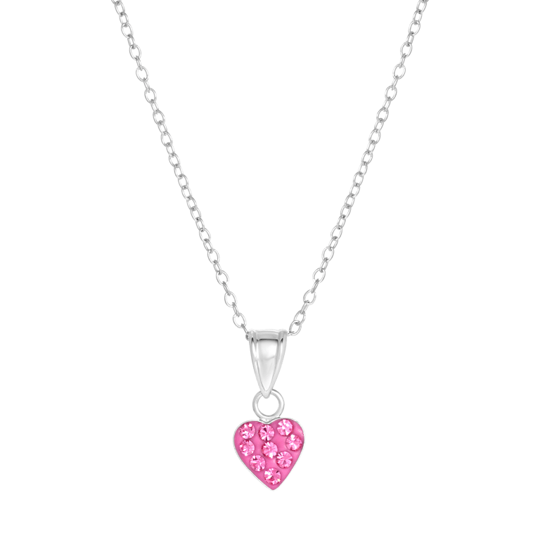 Zilveren kinderketting met hart rose kristal