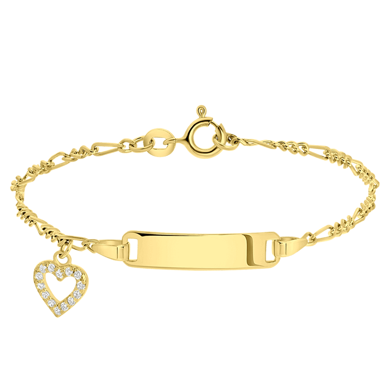 Zilveren goldplated kinderarmband hart witte zirkonia