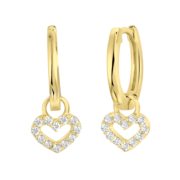 Zilveren goldplated kinderoorbellen met hanger hart