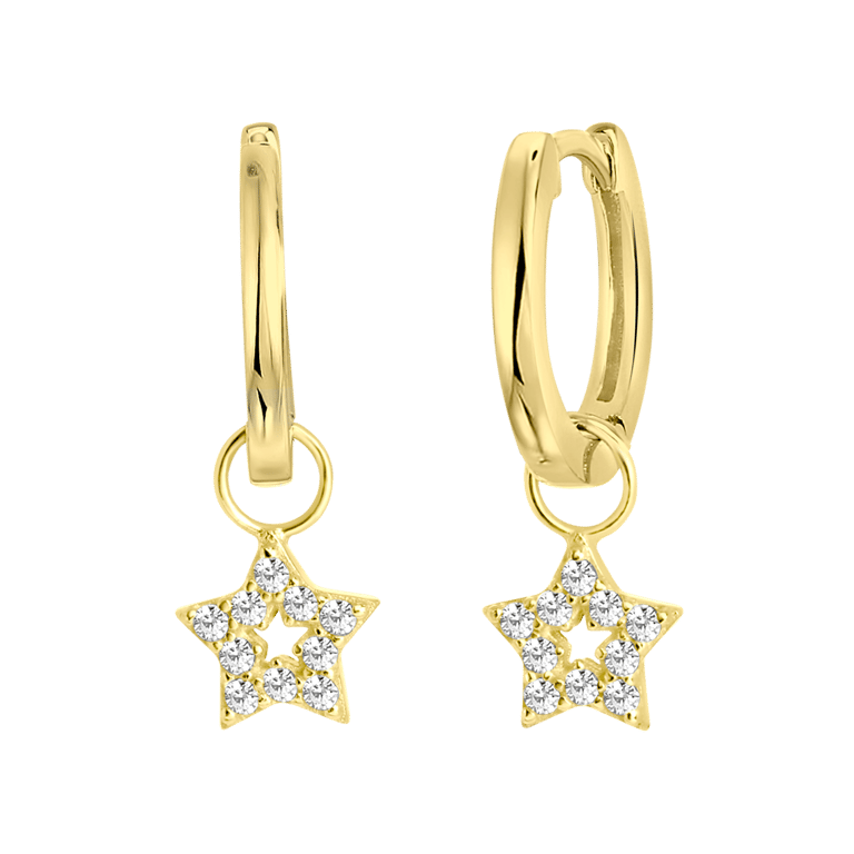 Zilveren goldplated kinderoorringen ster met zirkonia