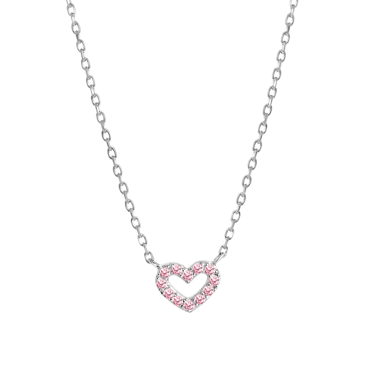 Zilveren kinderketting hart licht roze zirkonia