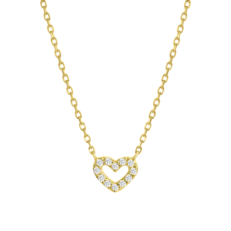 Zilveren goldplated kinderketting met hanger hart met zirkonia