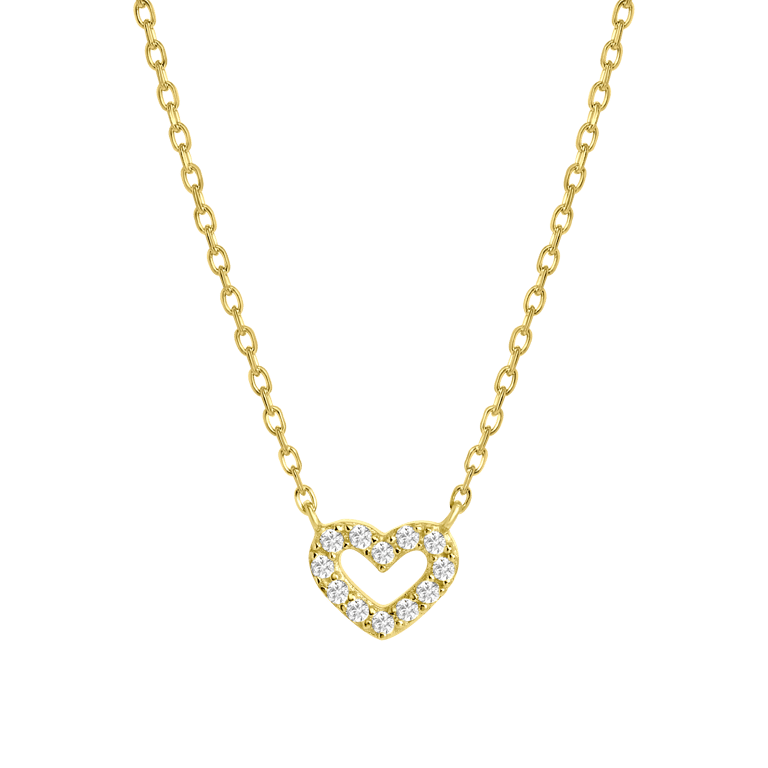 Zilveren kinderketting goldplated met hart en zirkonia