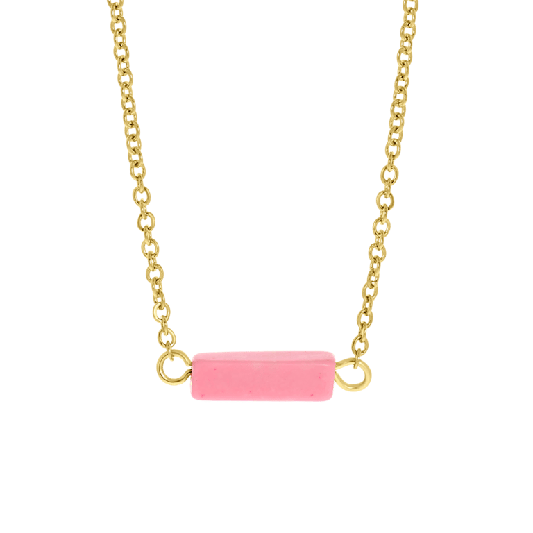 Halskette, Edelstahl, vergoldet (585 Gold), Opal in Pink