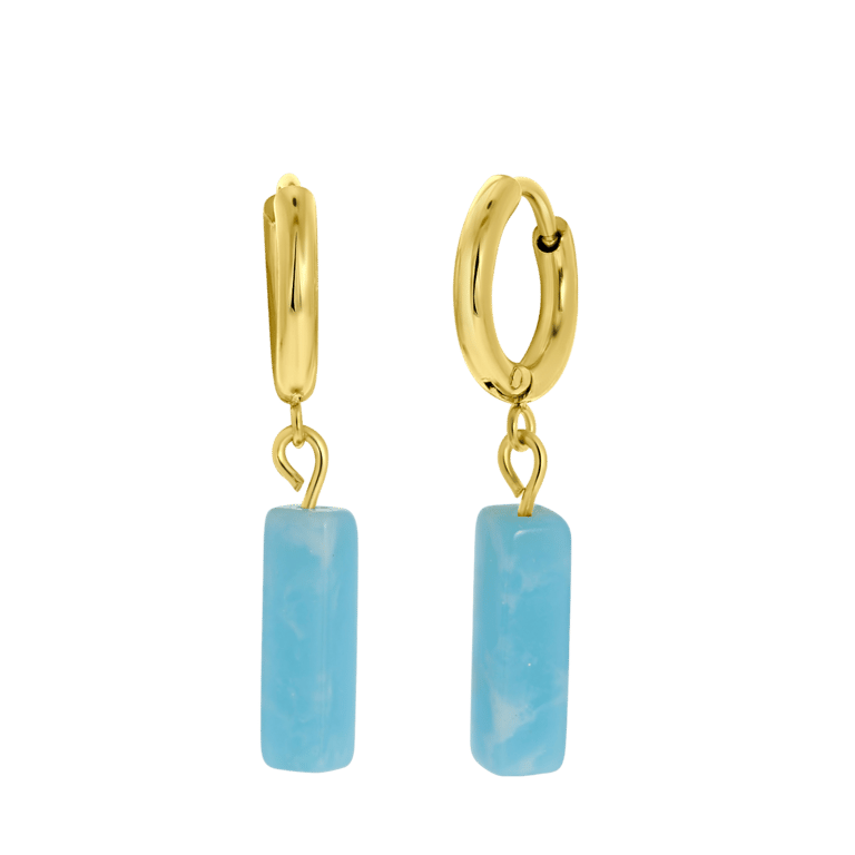 Stalen goldplated oorringen voor met hanger met aquamarijn dames