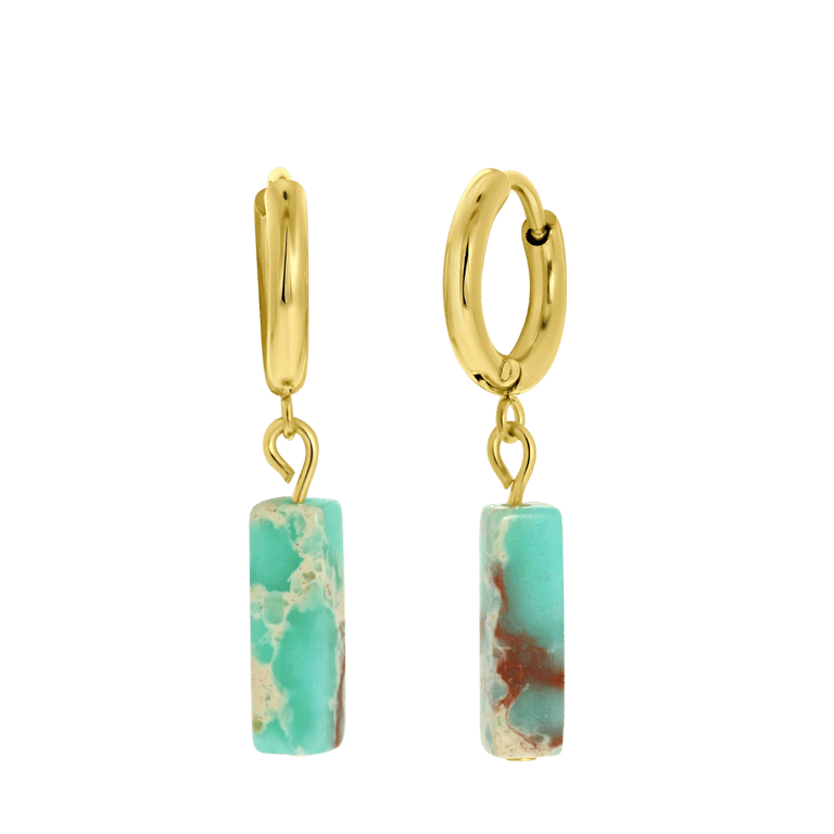 Stalen goldplated oorringen voor met hanger met turquoise dames