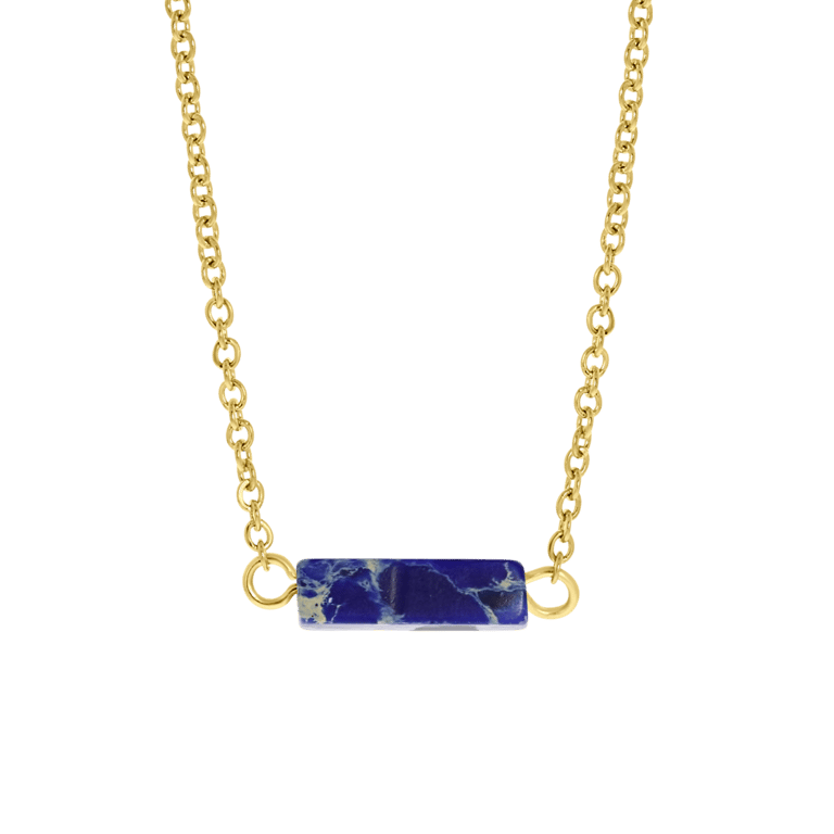 Stalen goldplated ketting met hanger met lapis lazuli voor dames