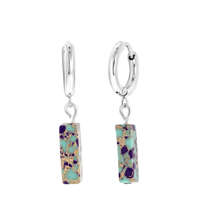 Purple Jasper en Turquoise stalen oorbellen