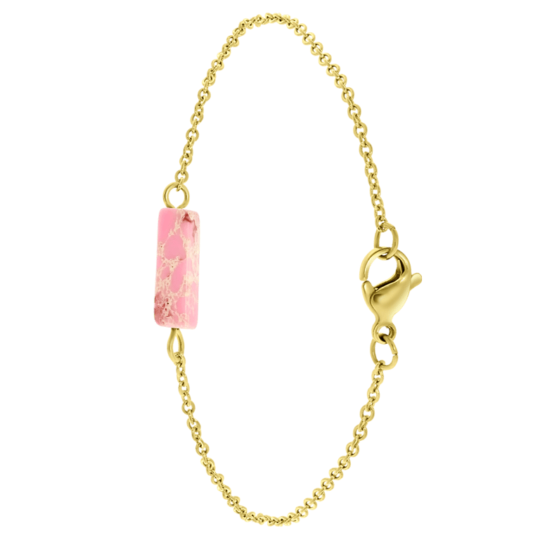 Stalen goldplated fantasiearmband met hanger met pink opaal voor dames