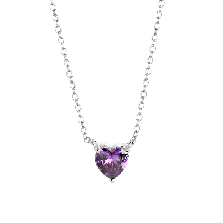 Zilveren ketting Love month stones hart