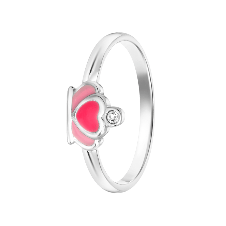 Kinderring, 925 Silber, mit rosafarbener Krone und Kristall