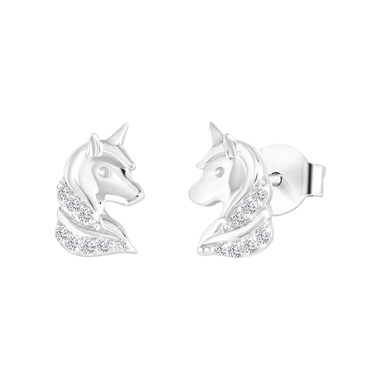 Zilveren kinderoorbellen unicorn zirkonia