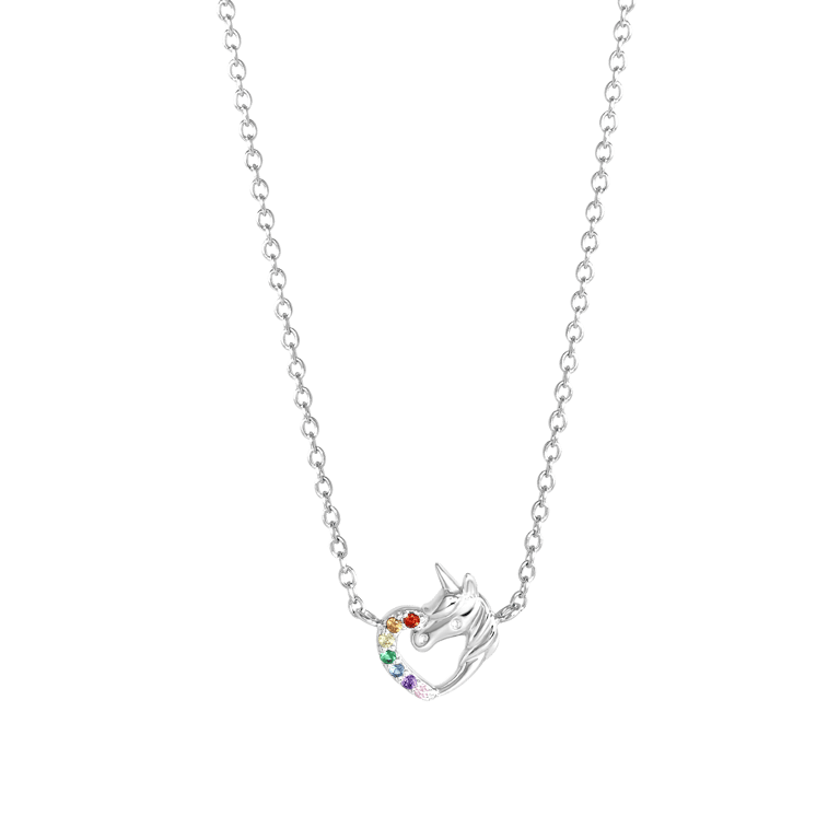 Kinderkette, 925 Silber, mit Einhorn-Anhänger, Zirkonia