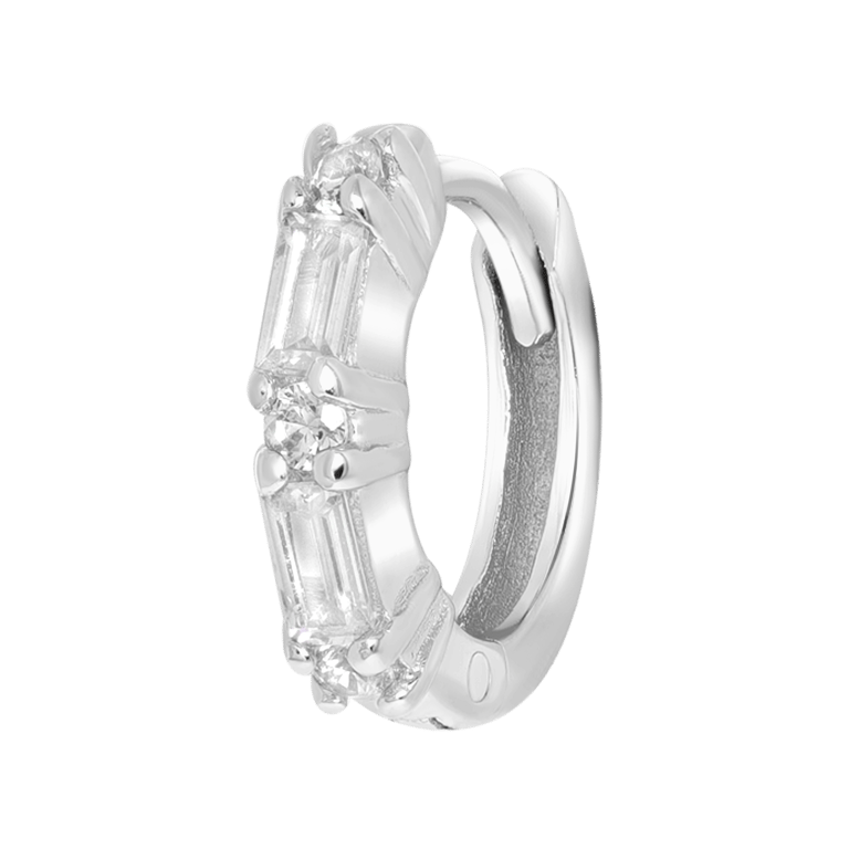 Zilveren helixpiercing baguette zirkonia