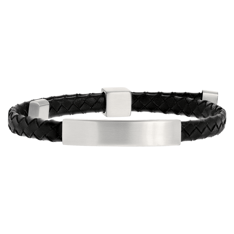 Gerecycled stainless steel heren plaatarmband mat zwart