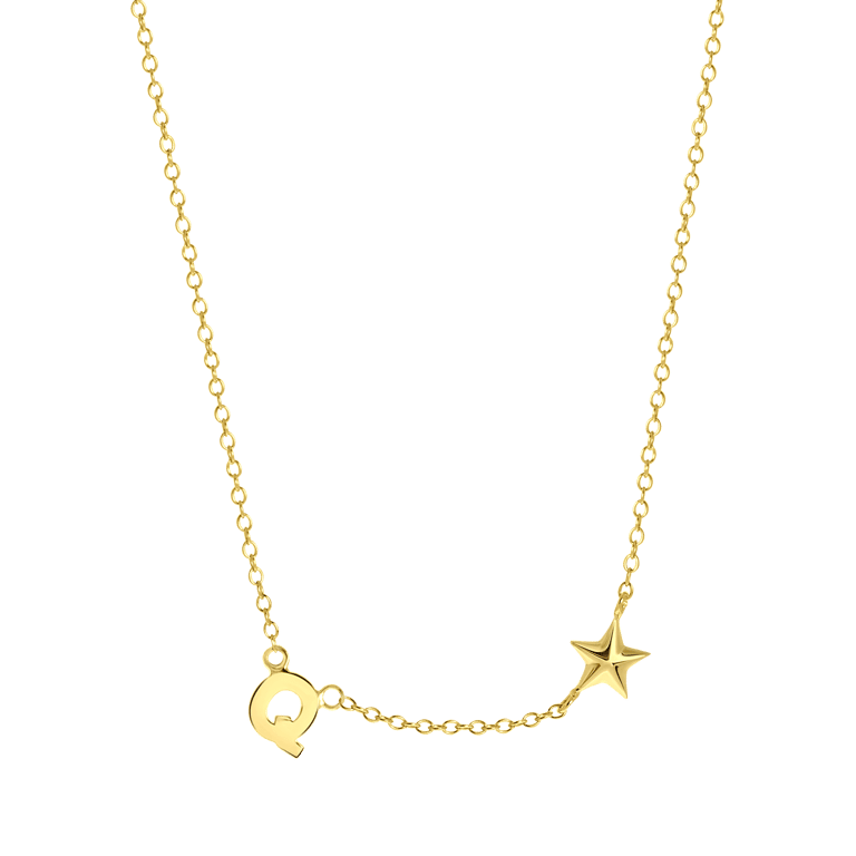Zilveren goldplated ketting met letterhanger en ster voor dames
