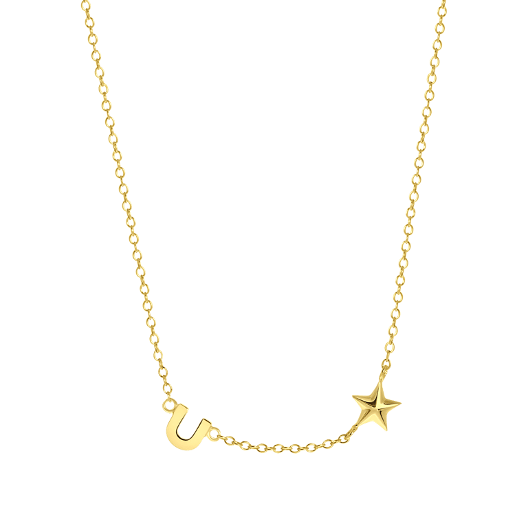 Zilveren goldplated ketting met letterhanger en ster voor dames