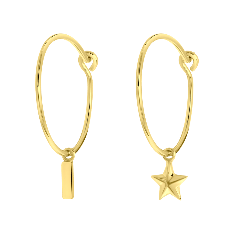 Zilveren goldplated kinderoorringen met letterhanger en ster