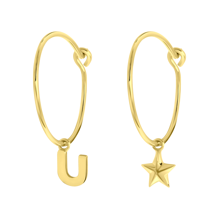 Zilveren goldplated oorbellen letter/stardust