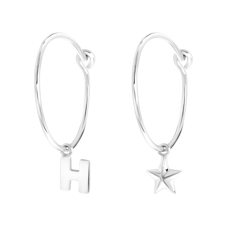 Zilveren goldplated oorbellen letter/stardust