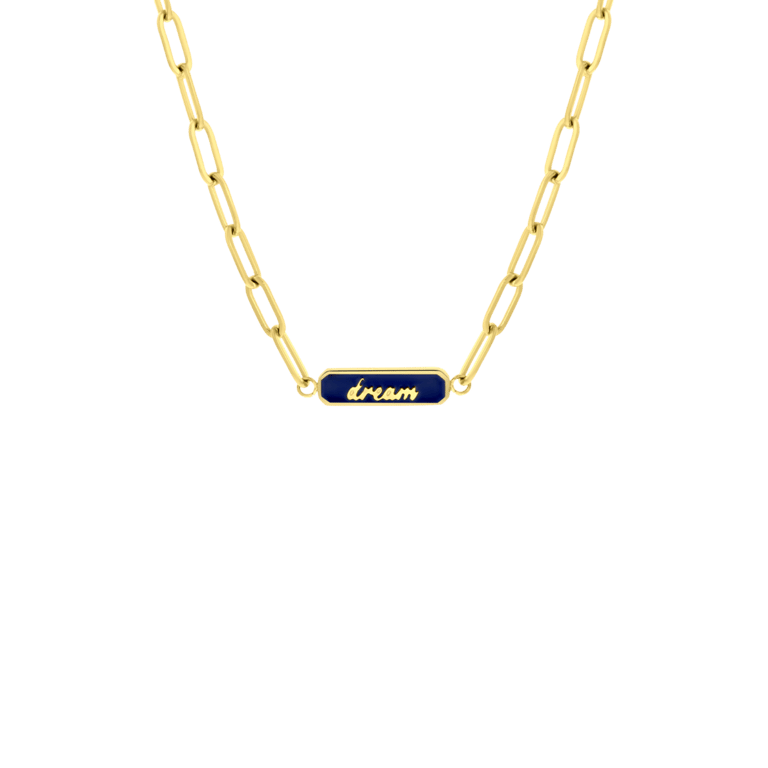 Stalen goldplated ketting dream emaille blauw