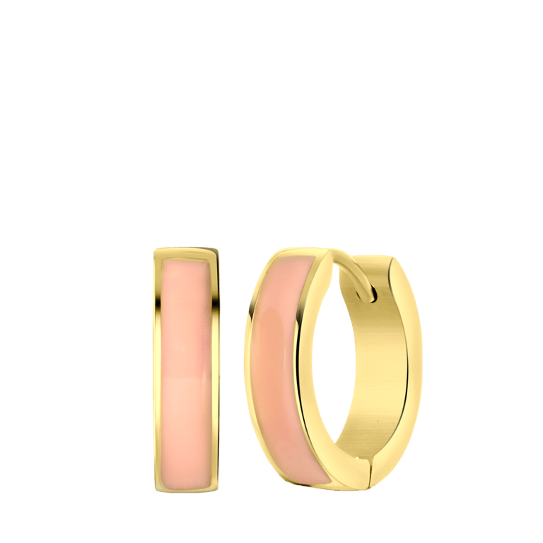 Stalen goldplated oorringen met emaille roze voor dames