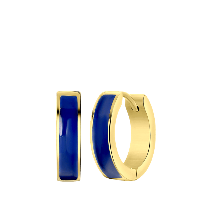 Stalen goldplated oorringen met donkerblauwe emaille voor dames