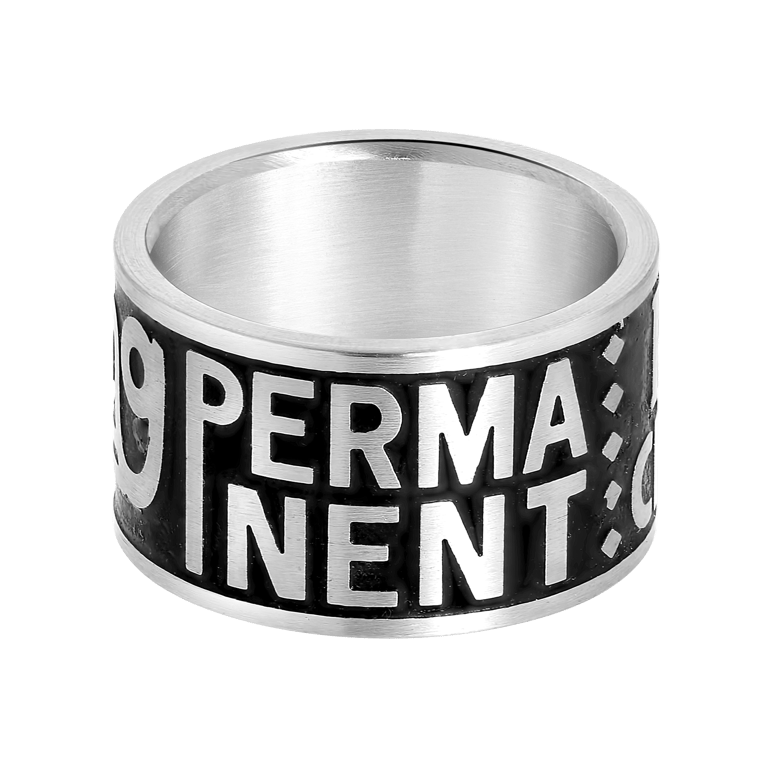 Stainless steel herenring mat/zwart met tekst