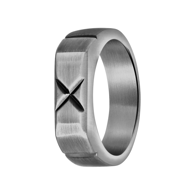 Gerecycleerd stainless steel jongens zegelring met kruisje