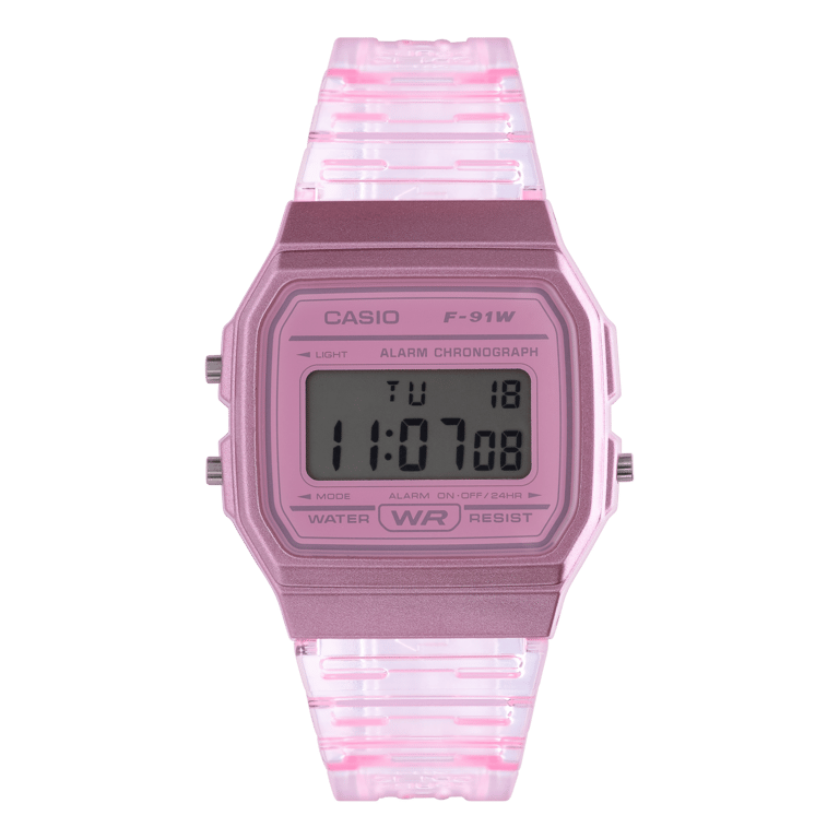 Casio Retro Digital Damen Uhr Rosa Kunststoff F-91WS-4EF