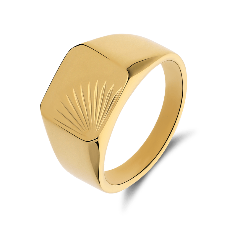 Gerecycled stalen goldplated zegelring met bewerking