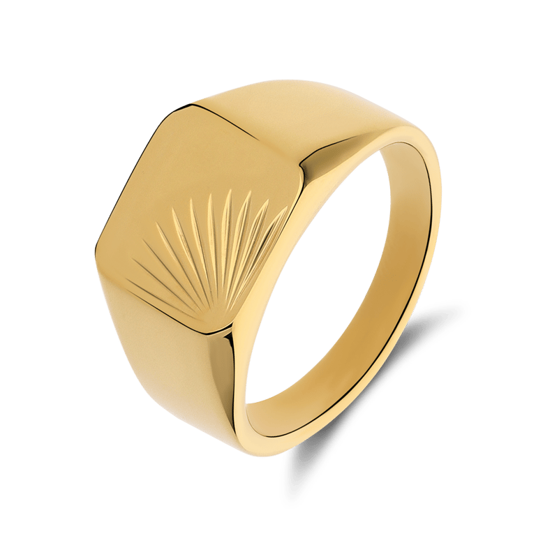 Gerecycleerd stalen goldplated zegelring met bewerking