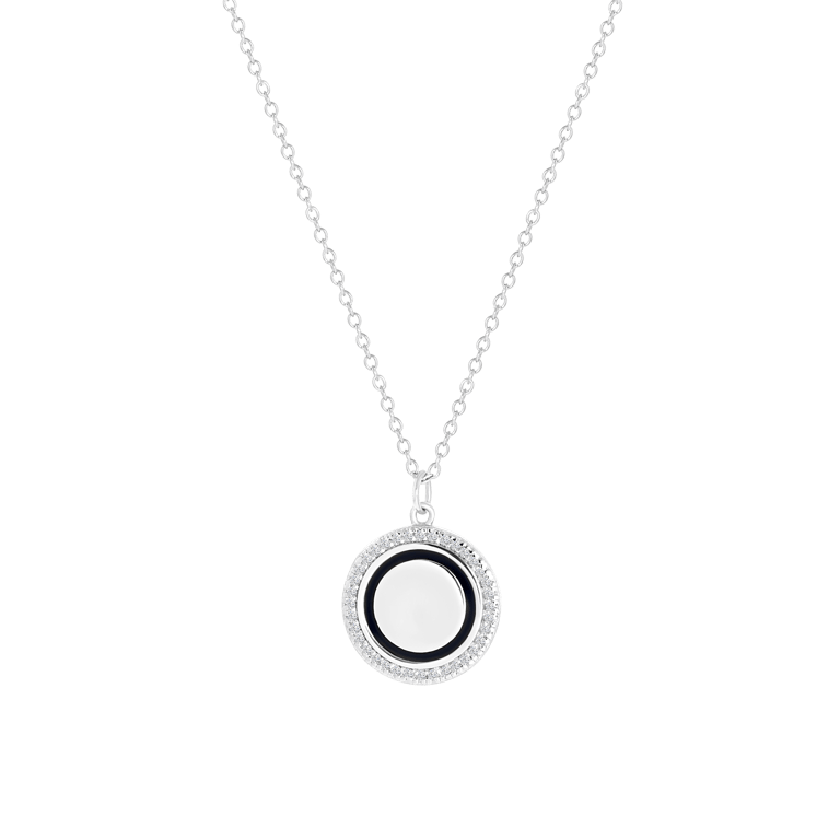 Halskette & Anhänger, recyceltes Silber, Scheibe, Zirkonia