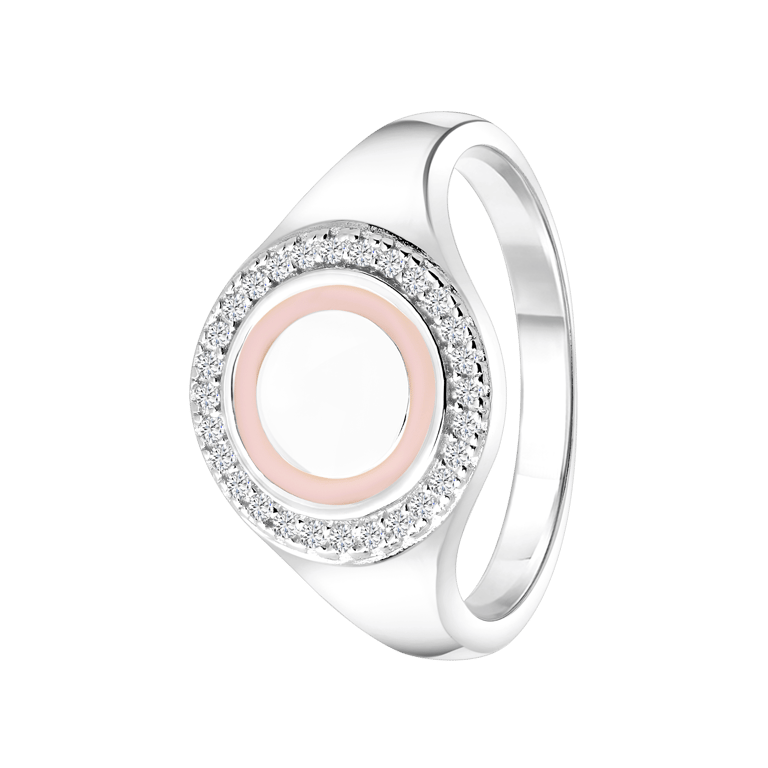 Ring, recyceltes Silber, Scheibe, mit Zirkonia