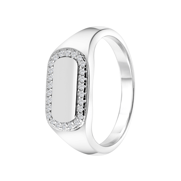 Gerecycled zilveren ring dog tag met zirkonia
